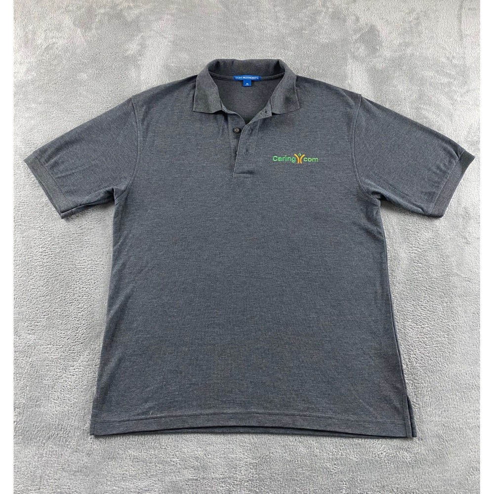 Port Authority Mens M Charcoal Gray Caring.com Logo Polo Shirt‎ Short Slv Casual